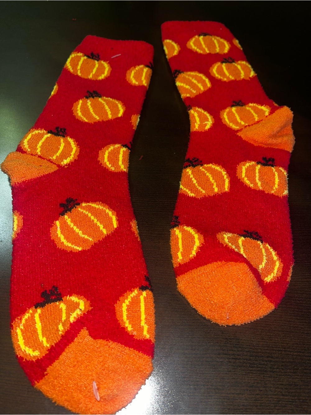 Women Pumpkin Crew Socks in Red & Orange